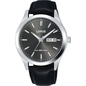 Lorus RXN63DX9 Mens Padded Black Leather Strap Dress Watch