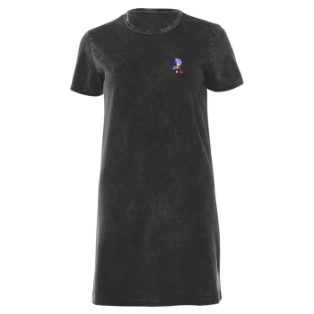 Sega Sonic Pixel Womens T-Shirt Dress - Black Acid Wash - XL - Black Acid Wash