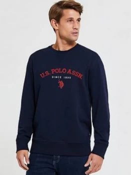 U.S. Polo Assn. Applique Crew Sweatshirt - Navy, Size L, Men