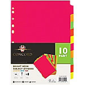 Concord Blank Dividers A4 Assorted 10 Part Perforated Manilla Blank 10 Pieces