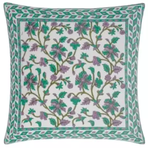Mentera Cotton Velvet Cushion Oasis Green/Lilac, Oasis Green/Lilac / 50 x 50cm / Polyester Filled