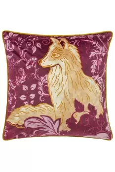Harewood Fox Printed Contrasting Piped Velvet Cushion