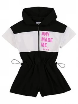 DKNY Girls Slogan Hooded Playsuit - Black, Size 12 Years, Women