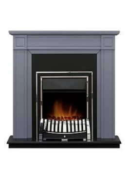 Adam Fire Surrounds Georgian Fireplace Suite In Grey And Black With Elan Chrome Electric Fire