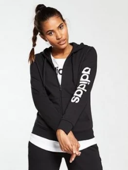 adidas Linear 3 Stripe Full Zip Hoodie - Black, Size 2Xs, Women