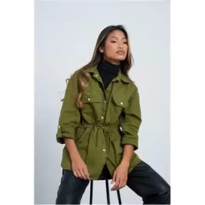 I Saw It First Olive Green Belted Utlity Shacket With Turn Up Cuff - Green
