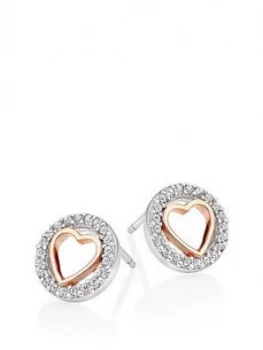 Beaverbrooks Silver And Rose Gold Plated Cubic Zirconia Heart Earrings