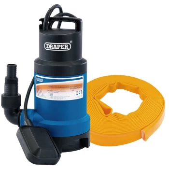 61814 200L/Min Submersible Dirty Water Pump Kit C/W Layflat Hose (10m x 25mm) - Kit 1 - Draper
