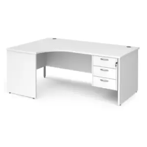 Office Desk Left Hand Corner Desk 1800mm With Pedestal White Top And Panel End Leg 1200mm Depth Maestro 25 MP18ELP3WH
