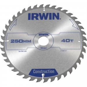 Irwin ATB Construction Circular Saw Blade 250mm 40T 30mm