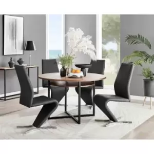 Furniture Box Adley Brown Wood Storage Dining Table and 4 Black Willow Chairs