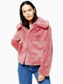 Topshop Faux Fur Button Up Short Jacket, Rose, Size 14, Women