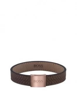 Boss Monogram Brown Leather Stamped Band With Magenteic Logo Clasp