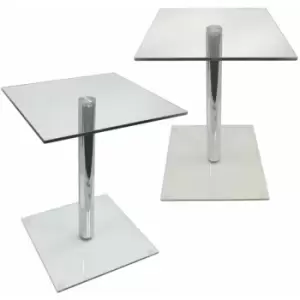 COLUMN - PACK OF TWO - Metal and Glass Side / End / Bedside Pedestal Table - Clear / Chrome - Silver