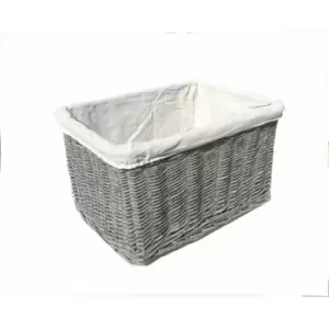Small Wicker Willow Storage Basket With Cloth Lining [Grey Medium: 28x20x21cm]