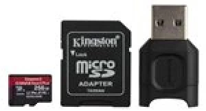 Kingston Canvas React Plus 256GB MicroSDXC Card up to 285MB/s Read 165MB/s Write UHS-II U3 V90 plus SD Adapter and UHS-II Reader
