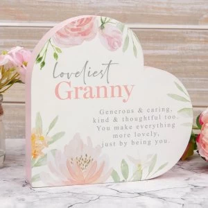 Sophia Wooden Heart Mantel Plaque - Loveliest Granny