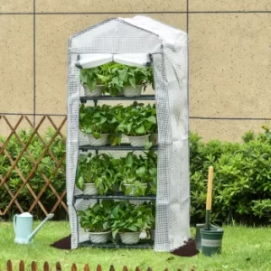 Outsunny 4 Tiers Mini Portable Greenhouse Plant Grow Shed Metal Frame Green Cover 160H x 70L x 50Wcm