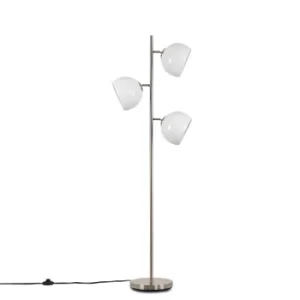 Elliot Satin Nickel 3 Way Floor Lamp with White Shades