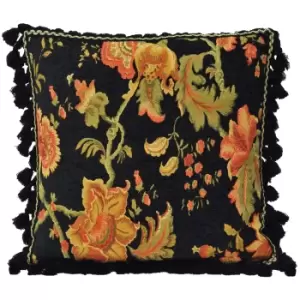 Fairvale Floral Tasselled Cushion Black / 55 x 55cm / Cover Only
