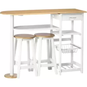 Homcom - 3 Piece Bar Table Set with Drawer, Wire Basket and Wine Rack White