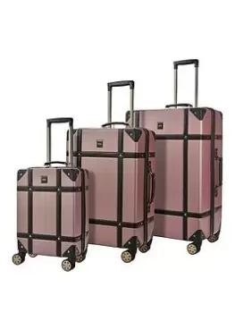 Rock Luggage Vintage 8-Wheel Suitcases 3 Piece Set - Pink