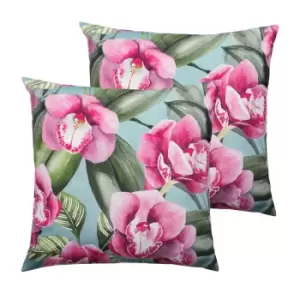 Evans Lichfield Orchids Outdoor Twin Pack Polyester Filled Cushions Duck Egg