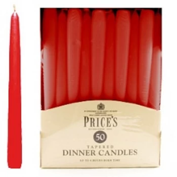 Price's Candles Tapered Dinner Candle Unwrapped 50 Pack Red