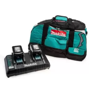 Makita 18V 2 x BL1850B 5.0AH Batteries, DC18RD Charger & Carry Bag Set