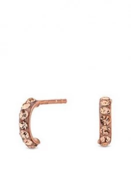 Simply Silver 14Ct Rose Gold Plated Sterling Silver Pink Crystal Pave Half Stud Earrings