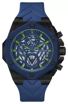 Guess GW0579G3 Mens Blue Skeleton Dial Blue Silicone Strap Watch