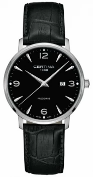 Certina Mens DS Caimano Black Leather Strap Black Dial Watch