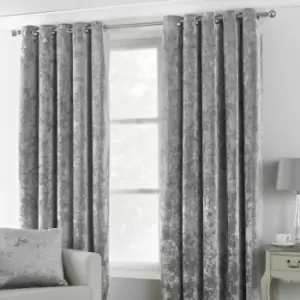 Paoletti - Verona Crushed Velvet Lined Eyelet Curtains, Silver, 90 x 72 Inch
