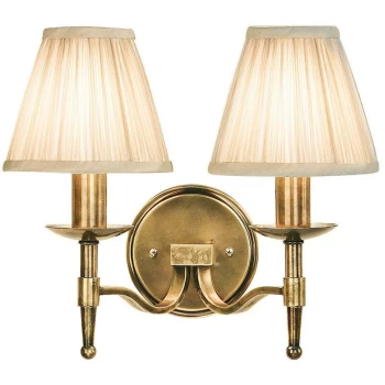 Interiors 1900 Lighting - Interiors Stanford Antique Brass - 2 Light Indoor Twin Candle Wall Light Antique Brass with Beige Shades, E14