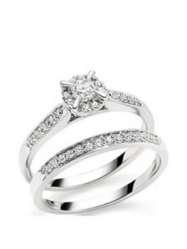 Beaverbrooks 18Ct White Gold Diamond Halo Ring Bridal Set