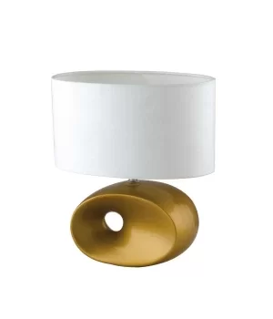 EOLO Table Lamp with Oval Shade Gold, Ceramic With Fabric Lampshade 45.6x59cm