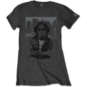 John Lennon - Skyline Womens Small T-Shirt - Charcoal Grey