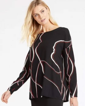 I.Scenery Abstract Print Tie Neck Blouse