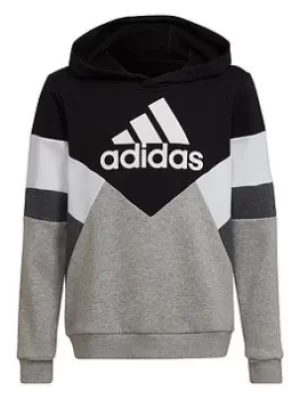 Adidas Older Boys Colourblock Overhead Hood, Black/White/Grey, Size 13-14 Years