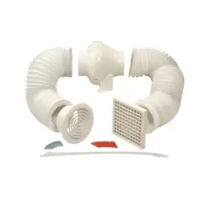Manrose 100mm 4" InLine Centrifugal Fan Kit Timer PVC Ducting Wall Grilles - SCF200TN