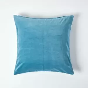 Blue Velvet Cushion Cover, 40 x 40cm - Blue - Homescapes