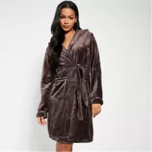 I Saw It First Luxury Fleece Hooded Dressing Gown - Brown