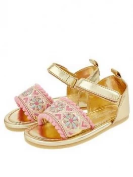 Monsoon Baby Girls Emily Embroidered Walker Sandal - Gold, Size 2 Younger