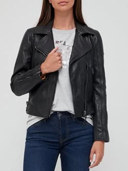 Superdry Classic Leather Biker Jacket - Black, Size 16, Women