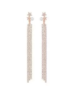 Mood Rose Gold Crystal And Pearl Star Diamante Drop Earrings