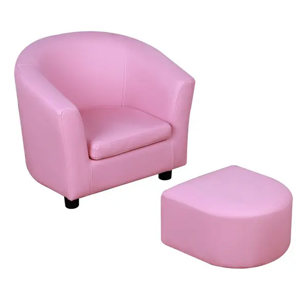 HOMCOM Children Kids Mini Sofa Armchair Made of PVC Very Comfortable with Footstool Pink