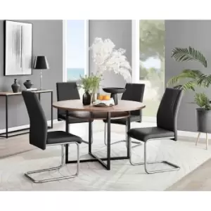 Furniture Box Adley Brown Wood Storage Dining Table and 4 Black Lorenzo Chairs
