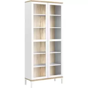 Display Cabinet Glazed 2 Doors in White and Oak - White and Oak