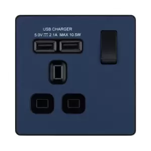 BG Evolve Matt Blue Single Switched 13A Power Socket + 2 X USB (2.1A) - PCDDB21U2B