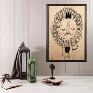 Cute Lion XL Multicolor Decorative Framed Wooden Painting